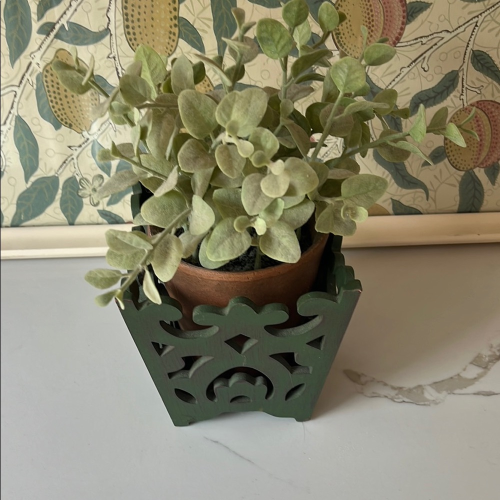 Green and Brown Faux Floral Accent Planter